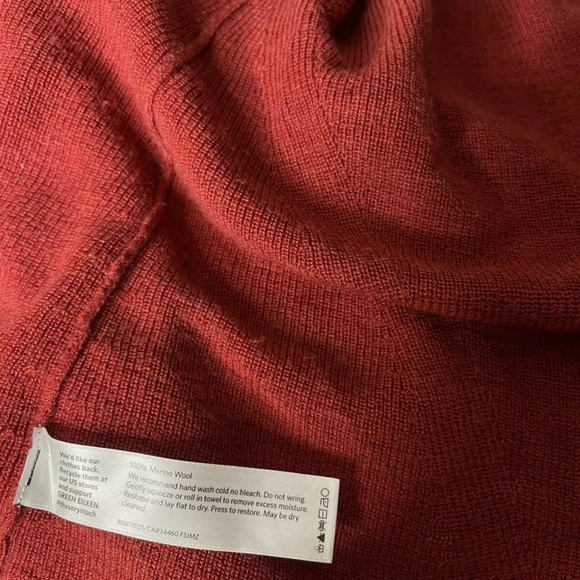 Eileen Fisher Womens M Open Knit Cardigan 100% Wool Brick Red Sleeves - Picture 5 of 5